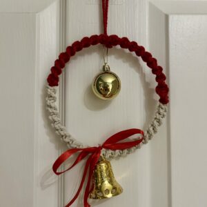 Handmade Macrame Christmas Wreath | Red & Beige Boho Door Decor