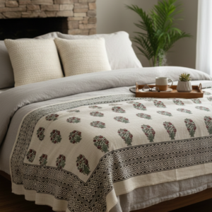 Handmade Jaipur Block Printed Cotton Throw Blanket – Boho Floral Design, Eco-Friendly Bed & Sofa ThrowÂ