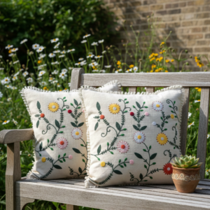 Hand-Embroidered Garden Cushion Cover