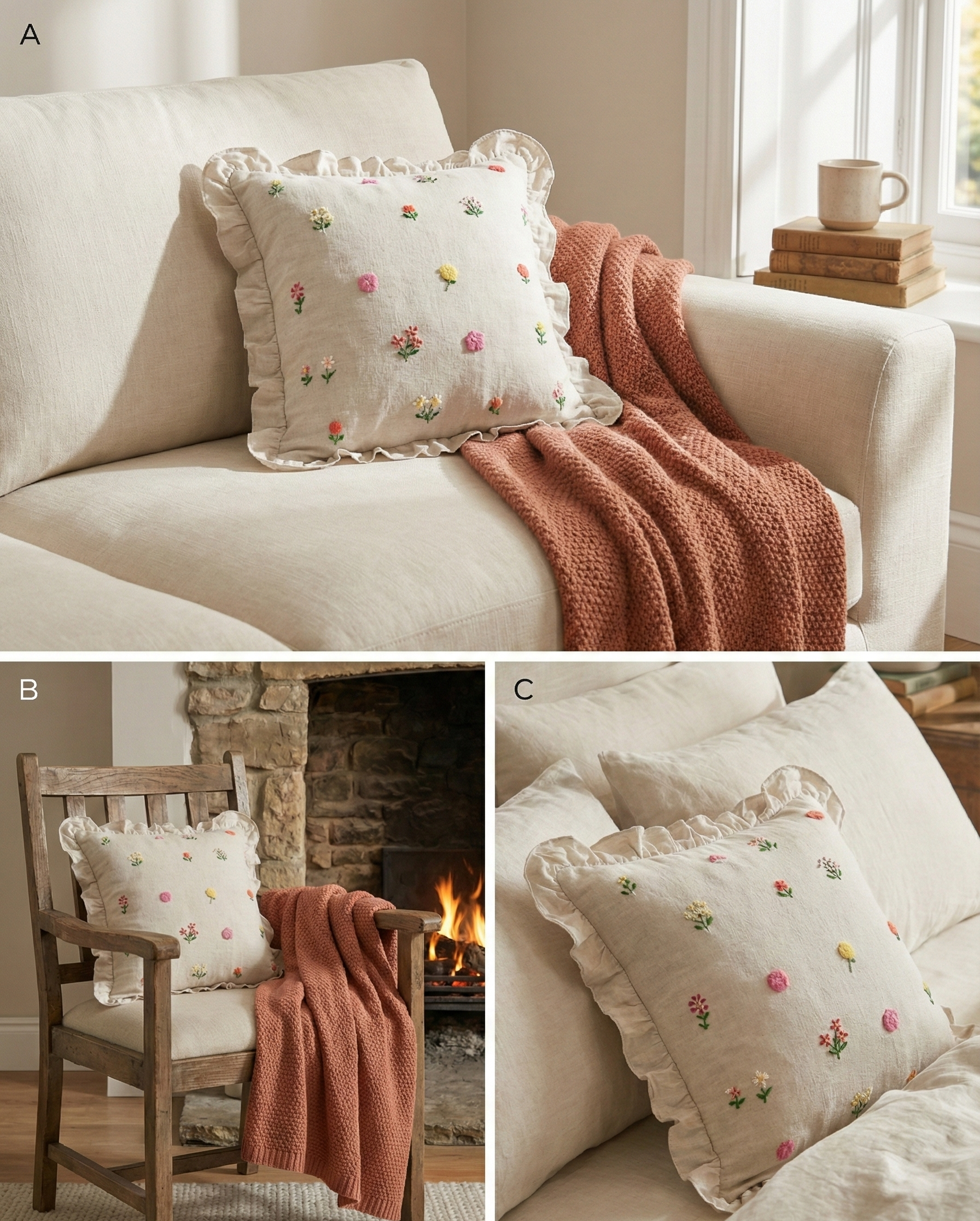 Hand-Embroidered Meadow Ruffle Cushion Cover - Image 9