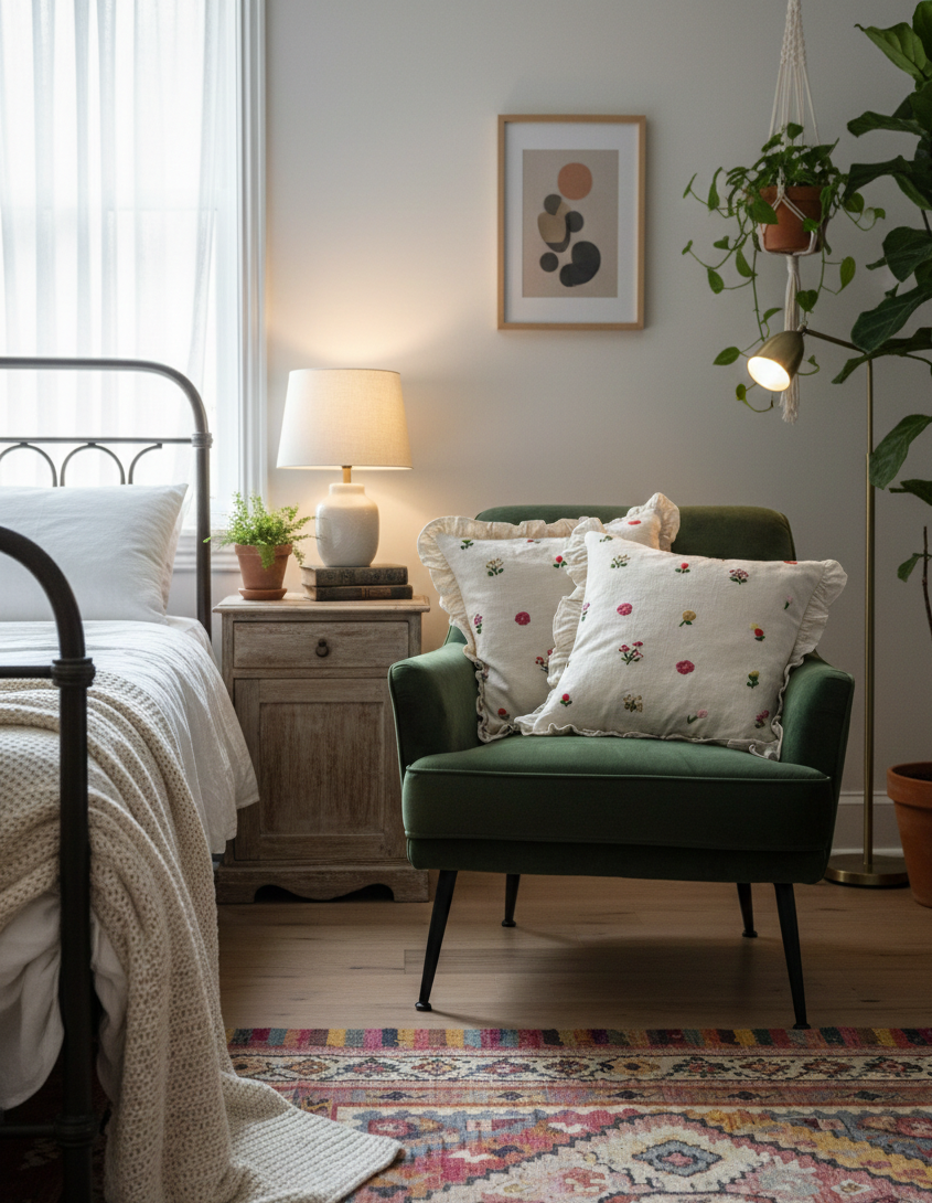 Hand-Embroidered Meadow Ruffle Cushion Cover - Image 8