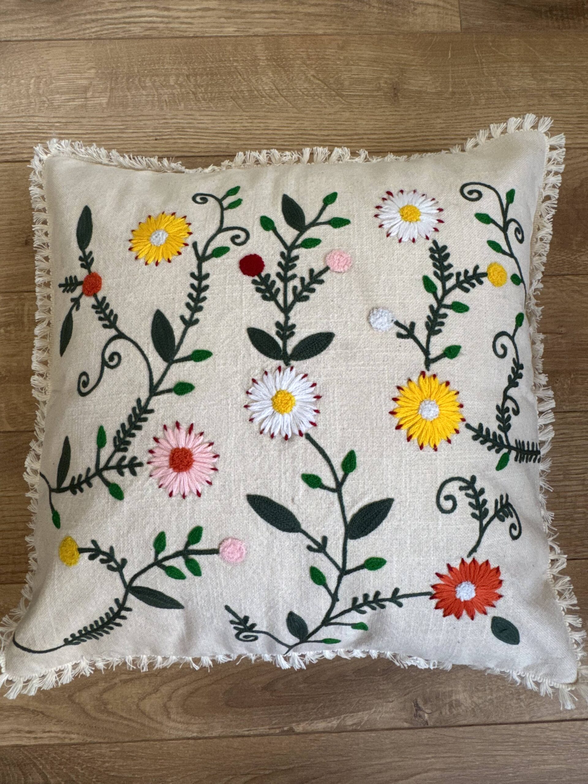Hand-Embroidered Garden Cushion