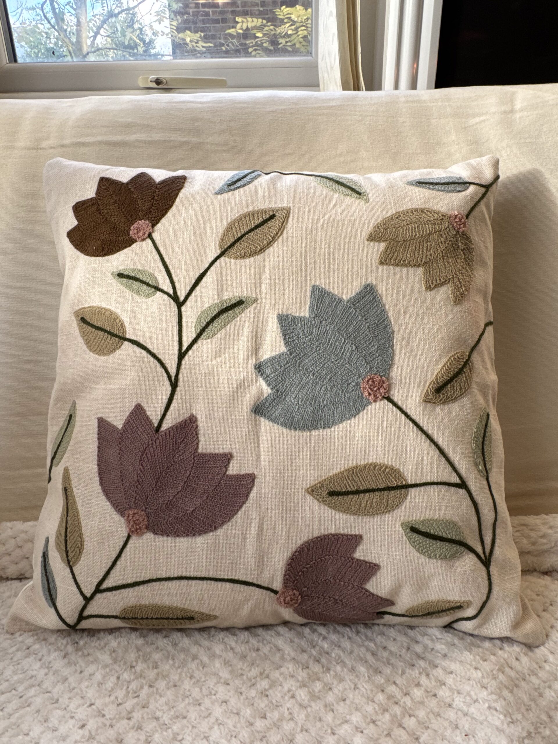Modern Tulip Machine Embroidered Cushion Cover
