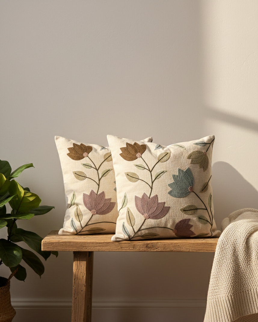 Modern Tulip Machine Embroidered Cushion Cover - Image 3