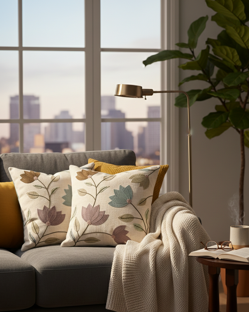 Modern Tulip Machine Embroidered Cushion Cover - Image 4