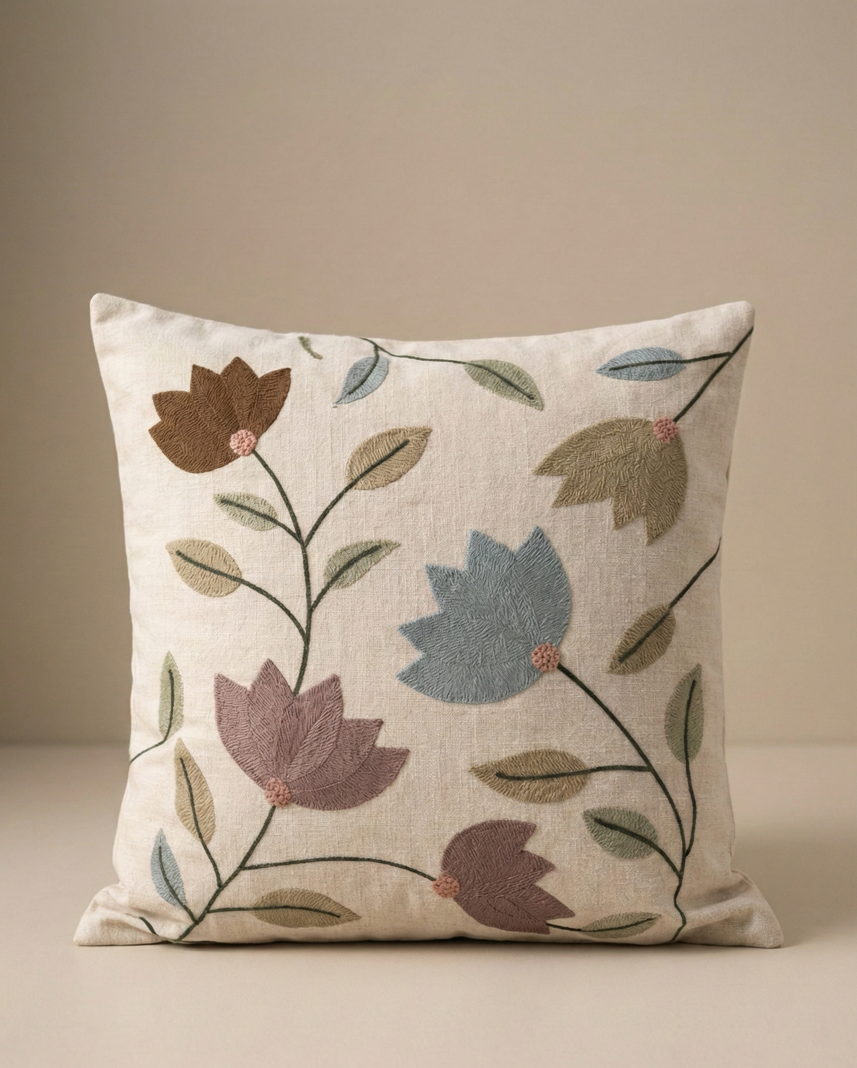 Modern Tulip Machine Embroidered Cushion Cover