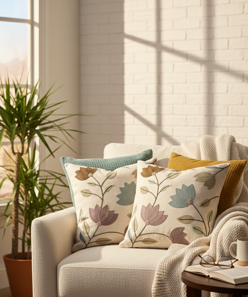 Modern Tulip Machine Embroidered Cushion Cover - Image 2