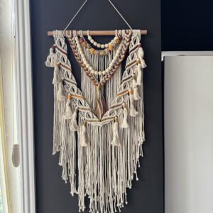 Handmade Macrame Wall Hanging with Wooden Beads & Tassels