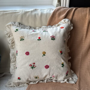 Hand-Embroidered Meadow Ruffle Cushion Cover