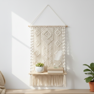 Artisan Macramé Shelf - 100% Natural Cotton - Botanical Display Wall Decor