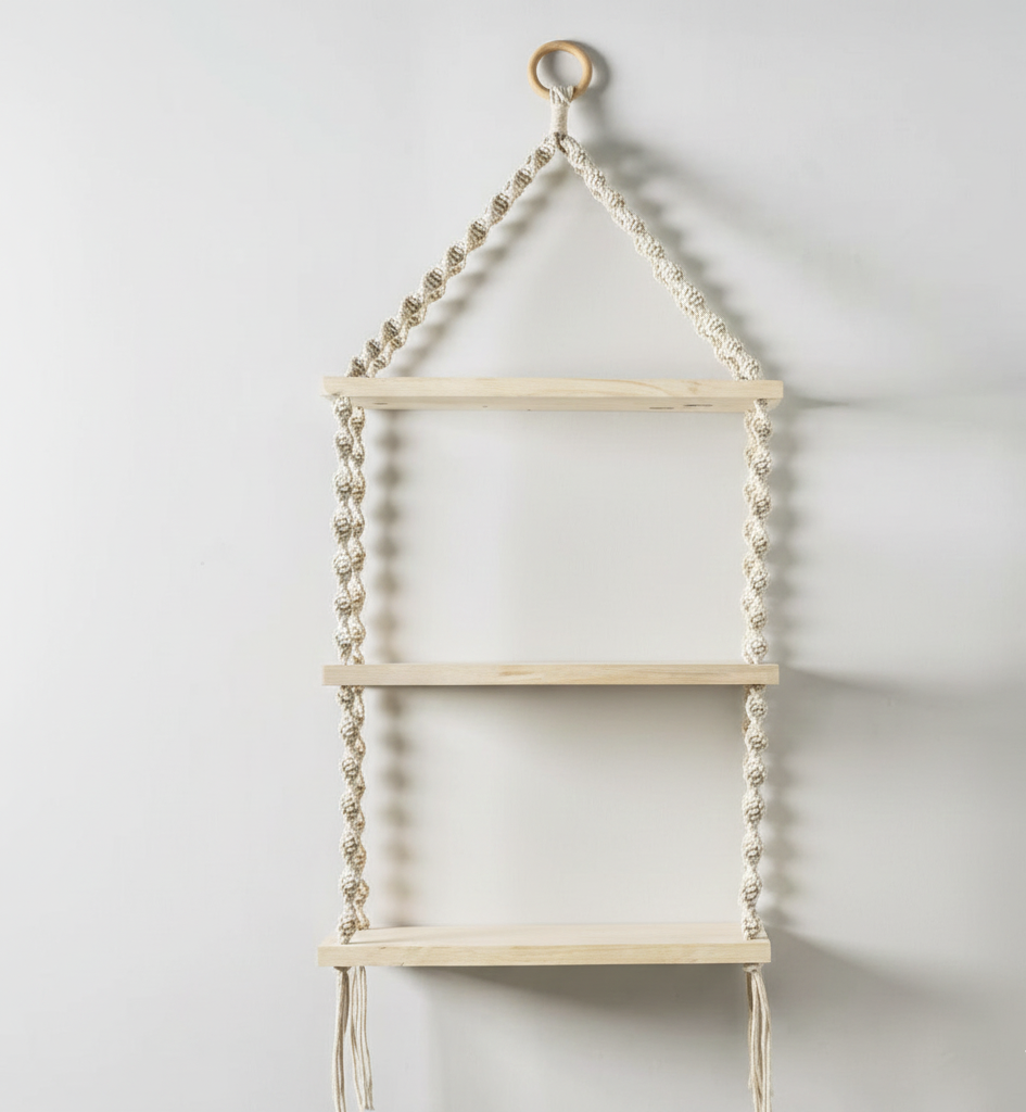Handmade 3-Tier Macramé Hanging Shelf | 100% Cotton Boho Decor