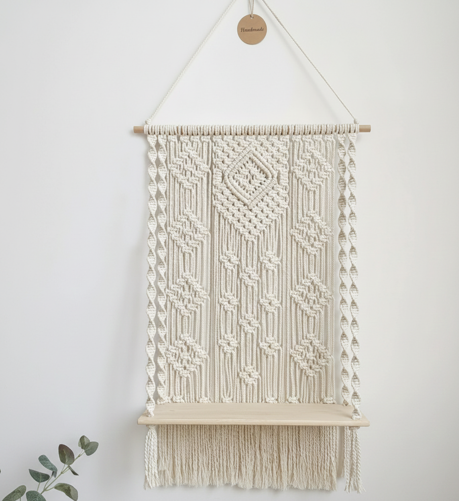 Artisan Macramé Shelf - 100% Natural Cotton - Botanical Display Wall Decor - Image 2