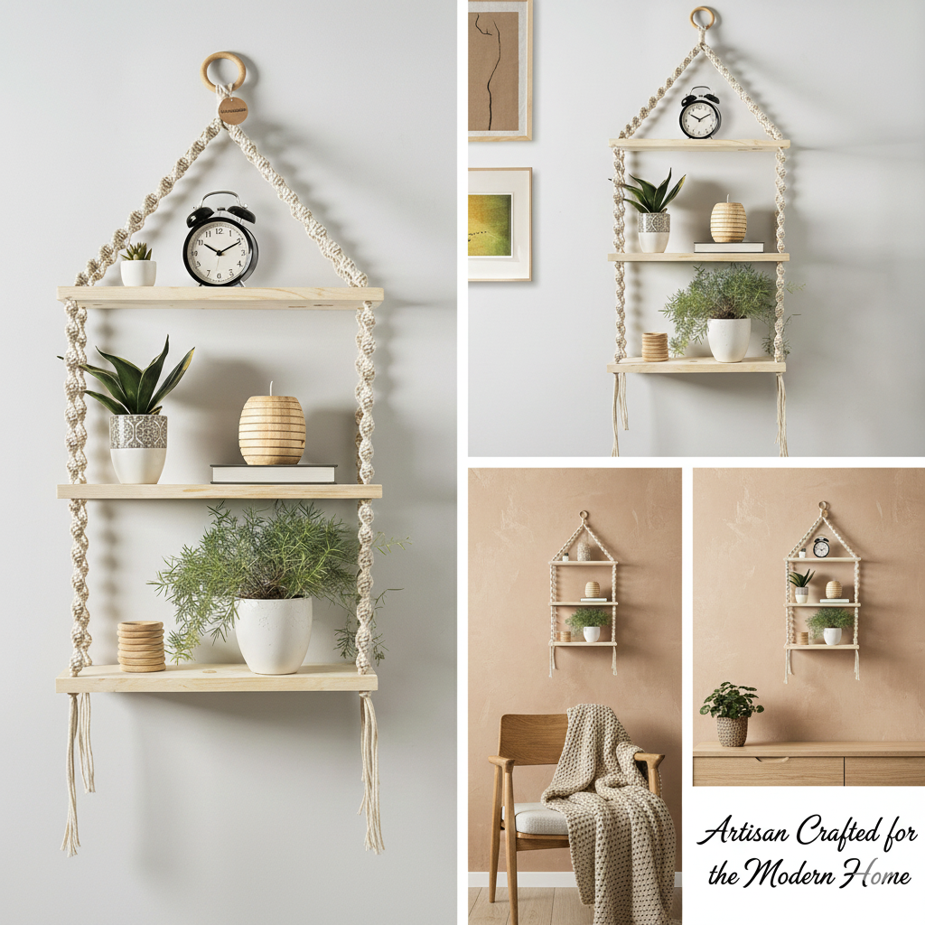 Handmade 3-Tier Macramé Hanging Shelf | 100% Cotton Boho Decor - Image 4
