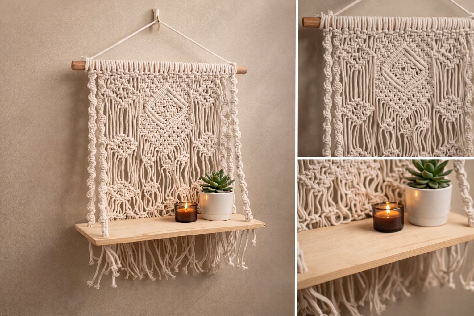 Artisan Macramé Shelf - 100% Natural Cotton - Botanical Display Wall Decor - Image 4
